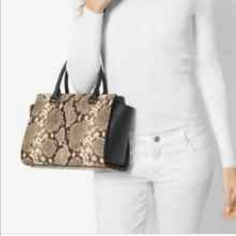 3 Michael Kors bags Selma satchel purses w/  3 covers/ snake ,blk /white…